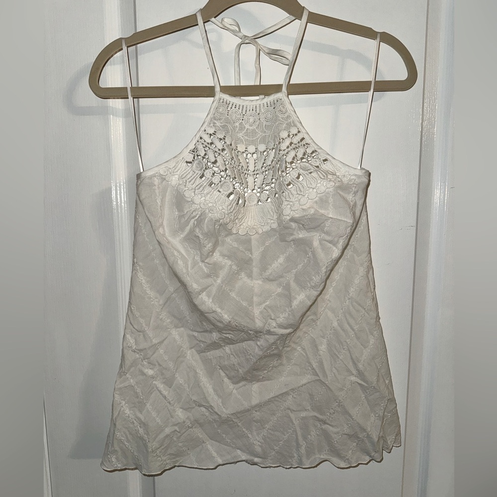 Trina Turk Los Angeles White Laced Collar Boho Tank Size Medium